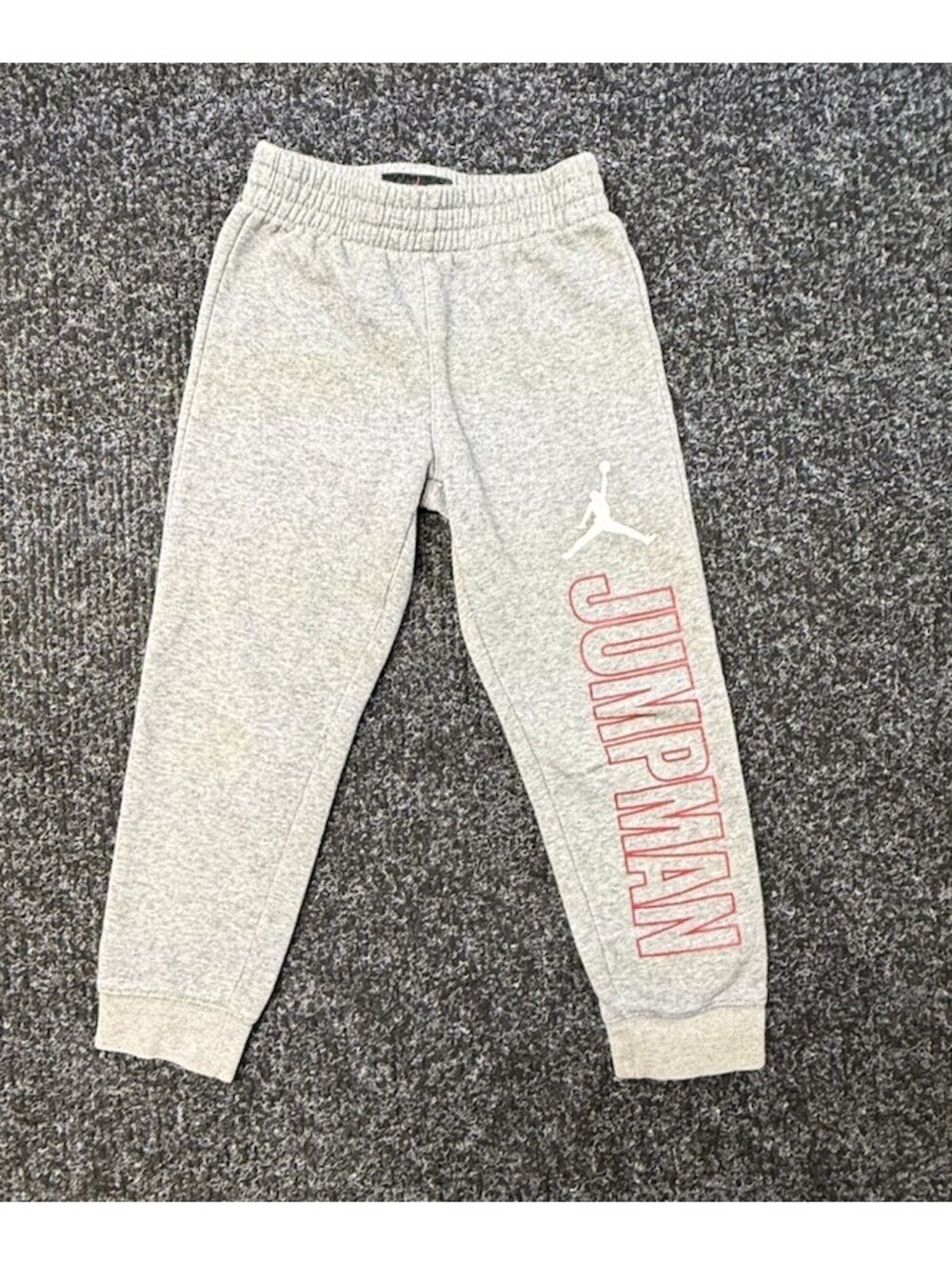 Jordan Jumpman Kids Gray Fleece Jogger Sweatpants Size 6 Youth Red Logo